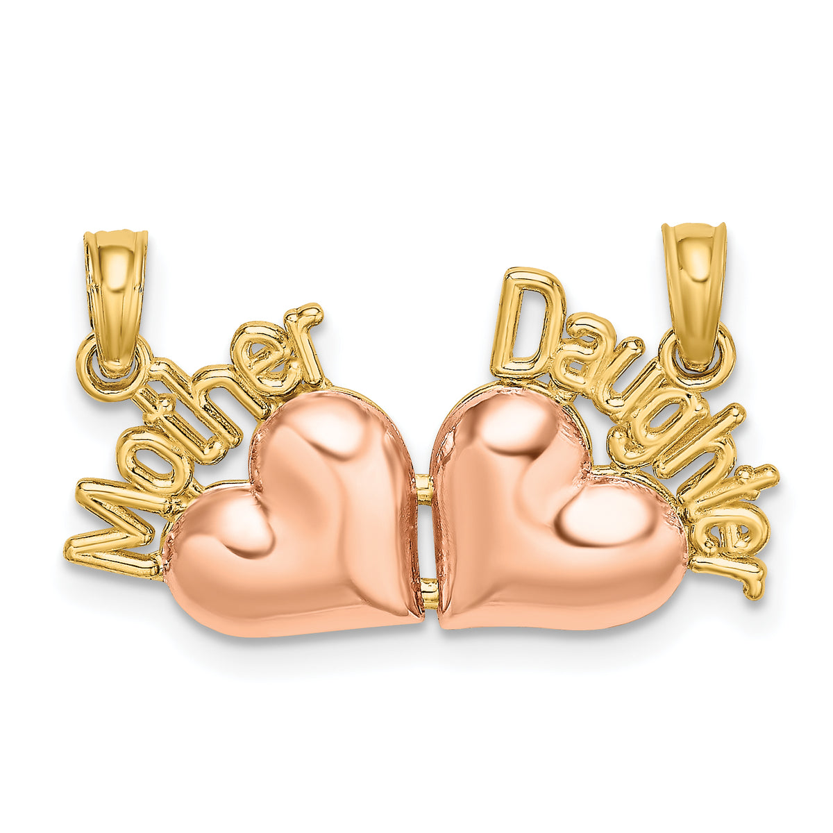 14k Two-Tone MOTHER and DAUGHTER 2-Piece Break-Apart Hearts Charm Main image