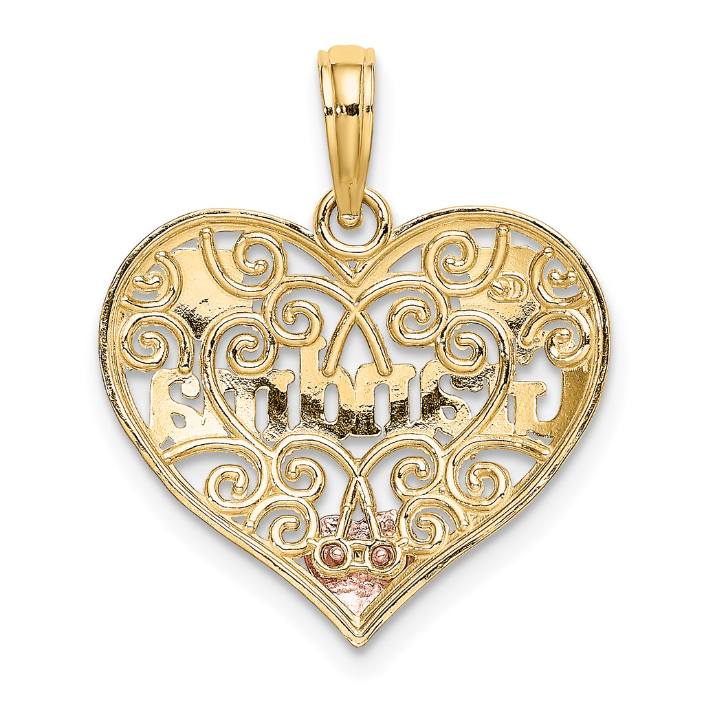 14k Two-tone with White Rhodium GRANDMA In Filigree Heart Charm