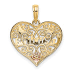 14k Two-tone with White Rhodium GRANDMA In Filigree Heart Charm