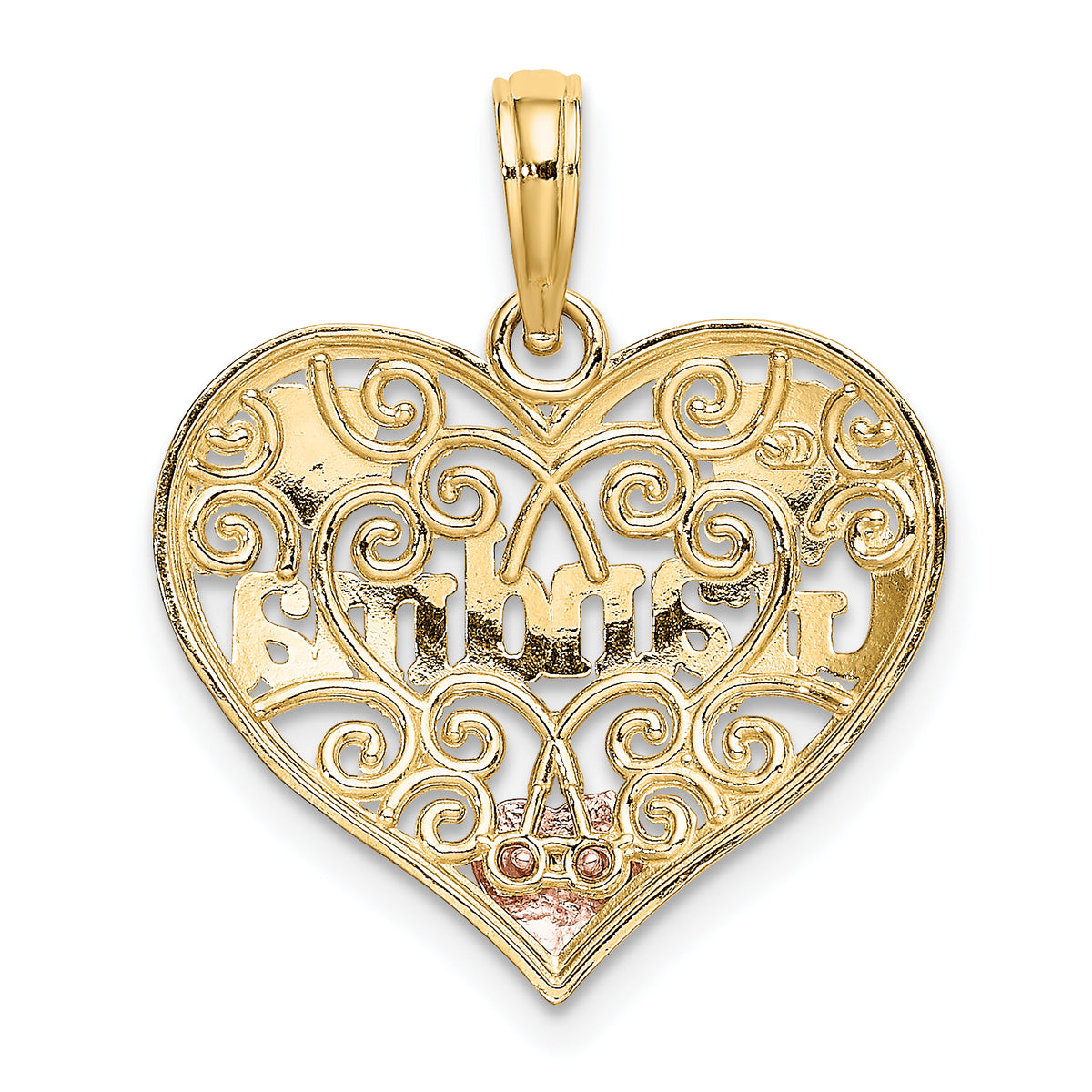 14k Two-tone with White Rhodium GRANDMA In Filigree Heart Charm