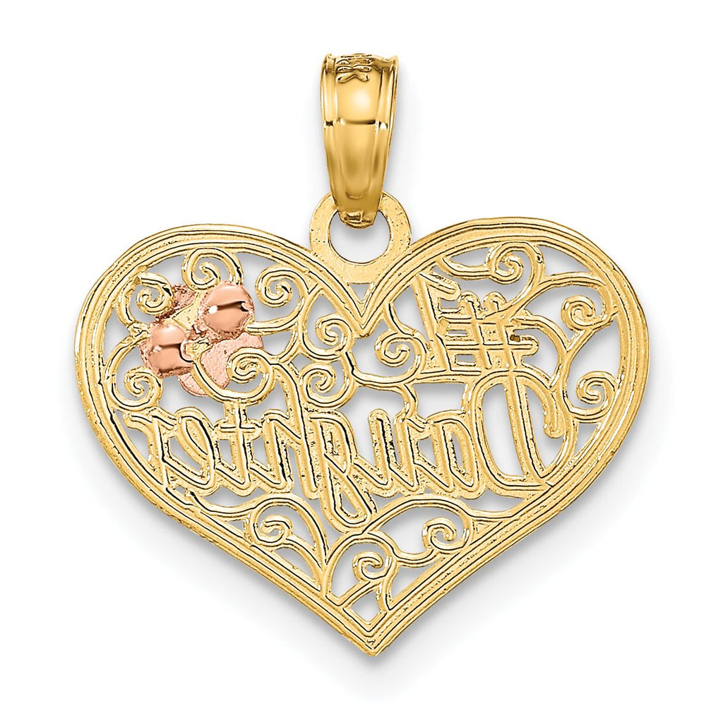 #1 Daughter Heart & Flowers Charm in 14K Two-Tone Gold, 17x14mm - Sophia Jewelers