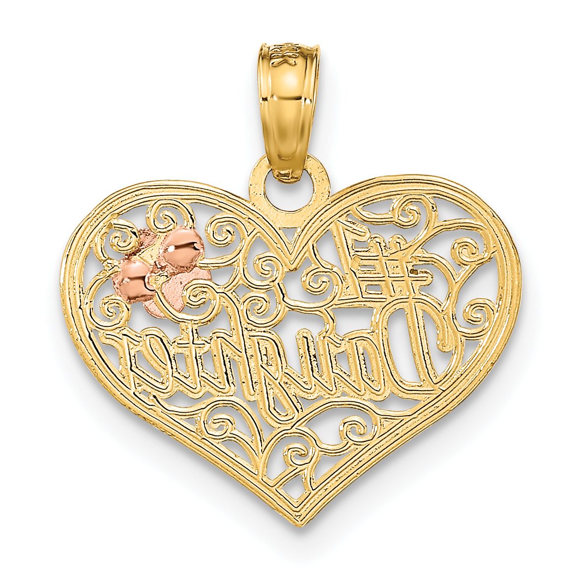 #1 Daughter Heart & Flowers Charm in 14K Two-Tone Gold, 17x14mm - Sophia Jewelers