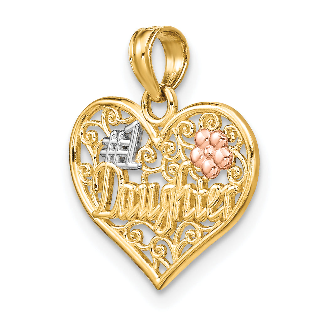 #1 Daughter Heart & Flowers Charm in 14K Two-Tone Gold, 17x14mm - Sophia Jewelers