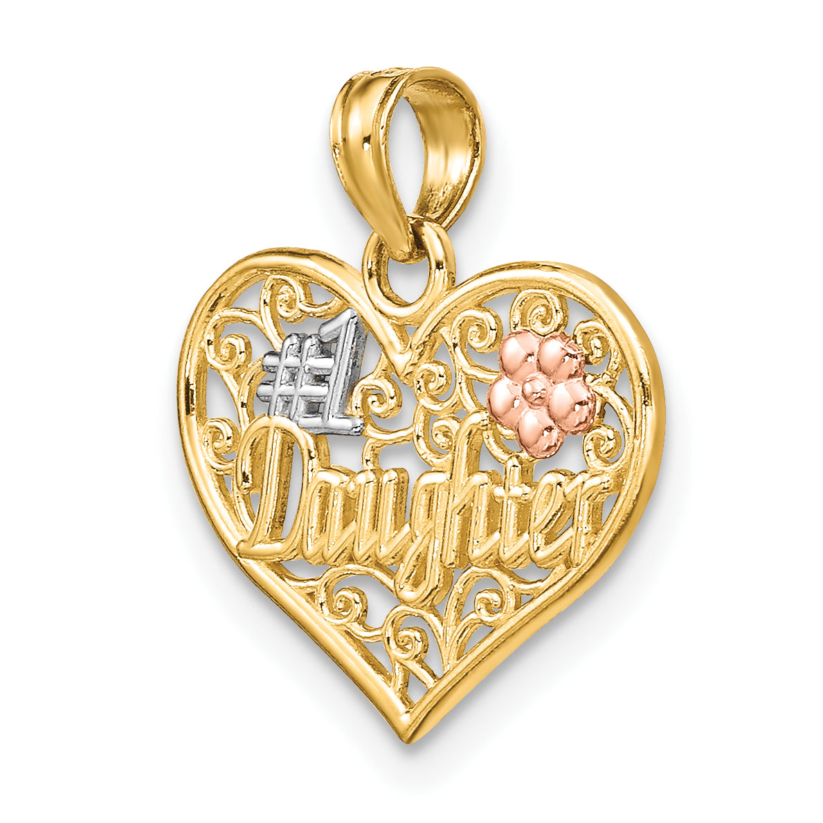 #1 Daughter Heart & Flowers Charm in 14K Two-Tone Gold, 17x14mm - Sophia Jewelers