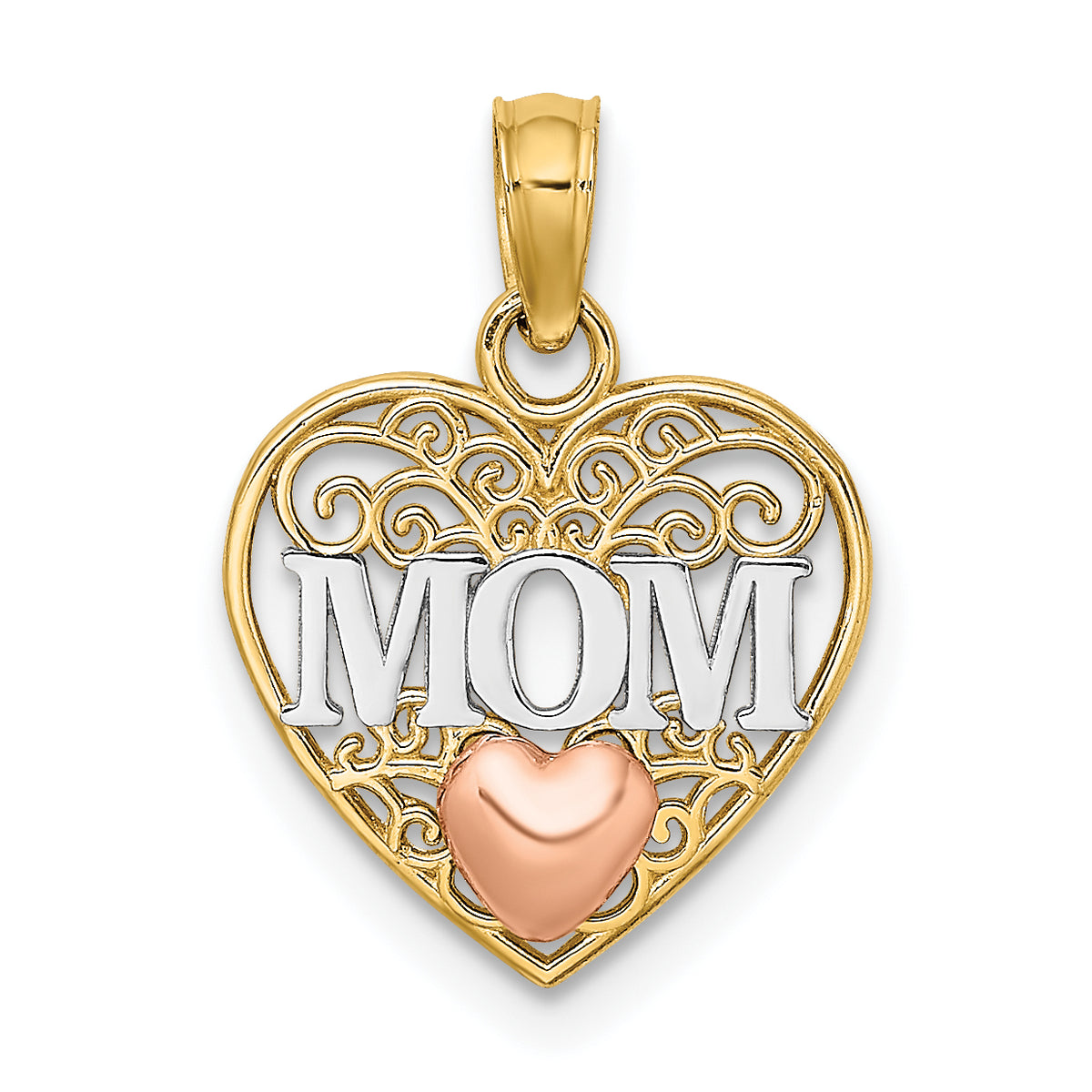 14K Two-tone with White Rhodium Polished MOM in Heart Pendant Main image