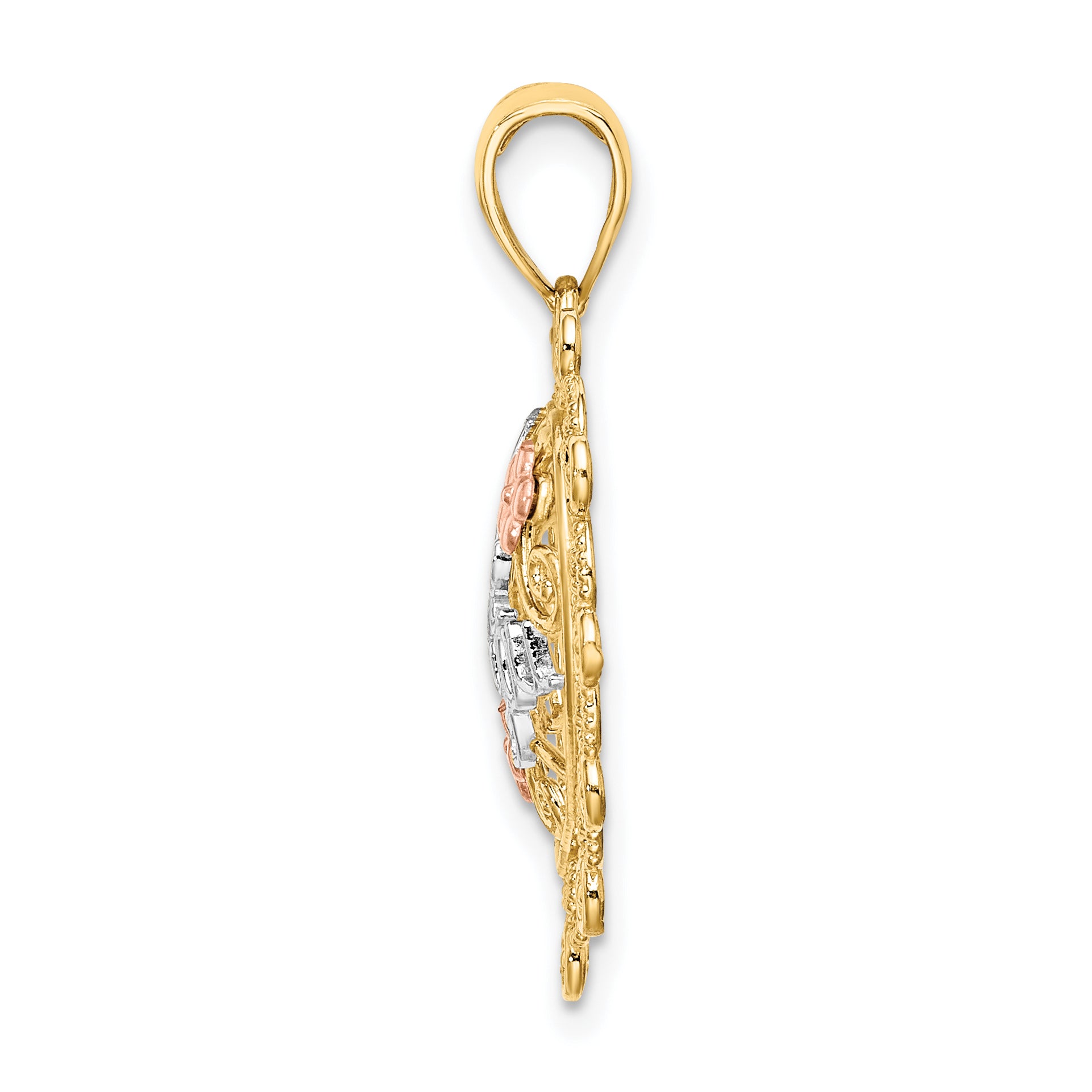 "I Love You" Filigree Heart Charm in 14K Two-Tone Gold, 27mm Secondary image
