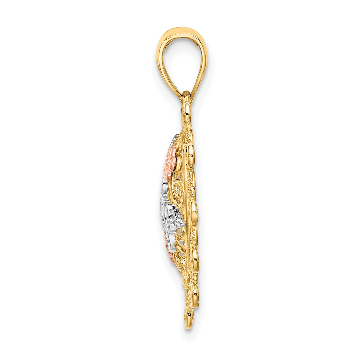 "I Love You" Filigree Heart Charm in 14K Two-Tone Gold, 27mm - Sophia Jewelers
