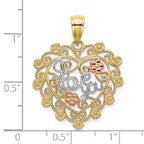"I Love You" Filigree Heart Charm in 14K Two-Tone Gold, 27mm - Sophia Jewelers