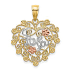 "I Love You" Filigree Heart Charm in 14K Two-Tone Gold, 27mm - Sophia Jewelers