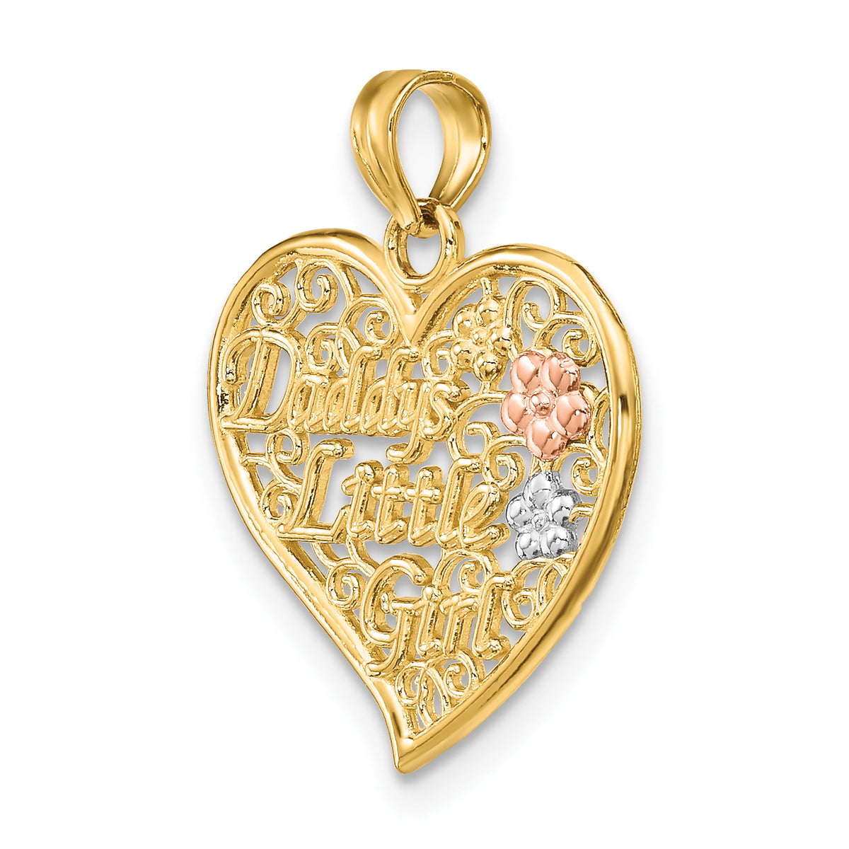 "Daddy's Little Girl" Filigree Heart Charm in 14K Two-Tone Gold, 21mm - Sophia Jewelers