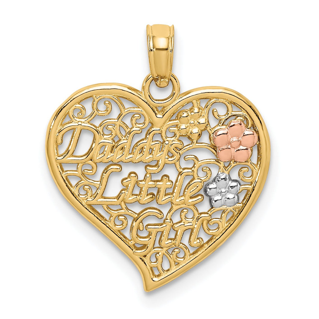 "Daddy's Little Girl" Filigree Heart Charm in 14K Two-Tone Gold, 21mm - Sophia Jewelers