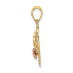 "I Love You" Heart & Flower Charm in 14K Two-Tone Gold, 23mm Textured - Sophia Jewelers