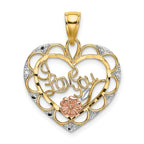 "I Love You" Heart & Flower Charm in 14K Two-Tone Gold, 23mm Textured - Sophia Jewelers