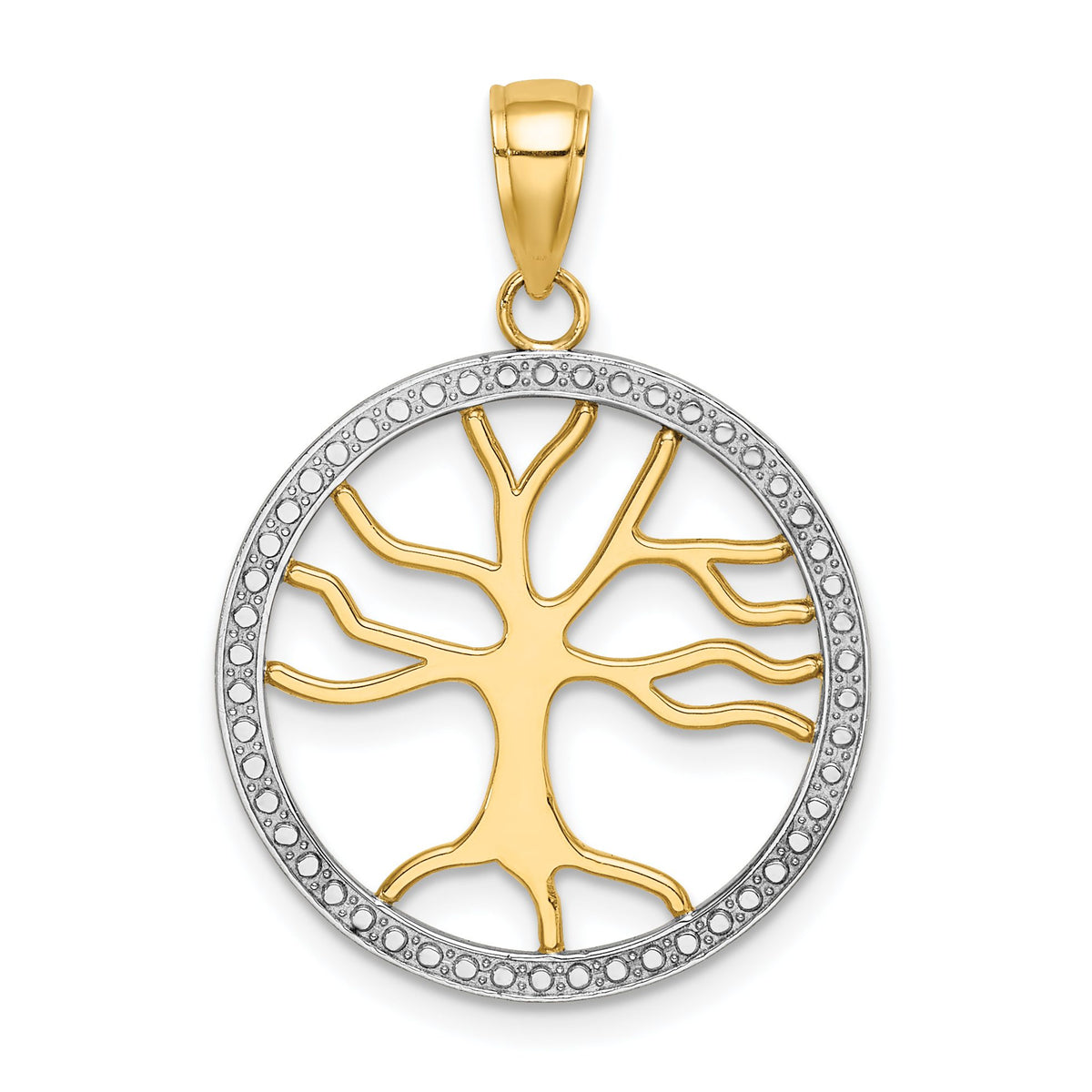 Tree of Life Round Frame Charm in 14K Two-Tone Gold, 30mm - Sophia Jewelers