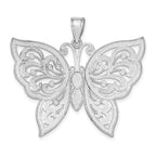 14K White Gold Large Diamond-cut Beaded Butterfly Pendant