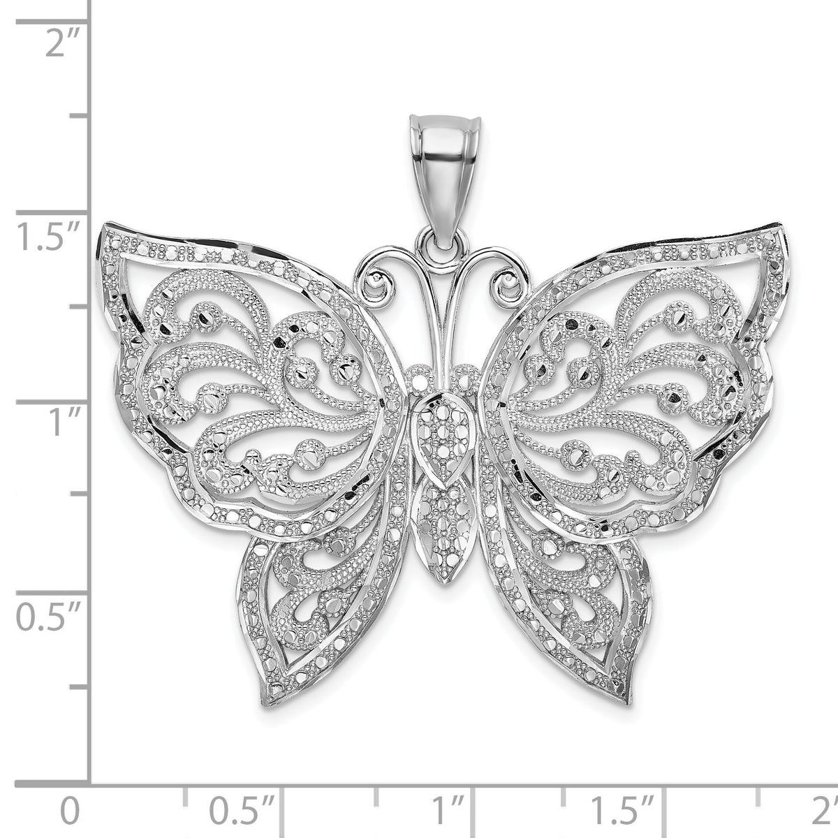 Diamond-Cut Beaded Butterfly Pendant in 14K White Gold - Sophia Jewelers