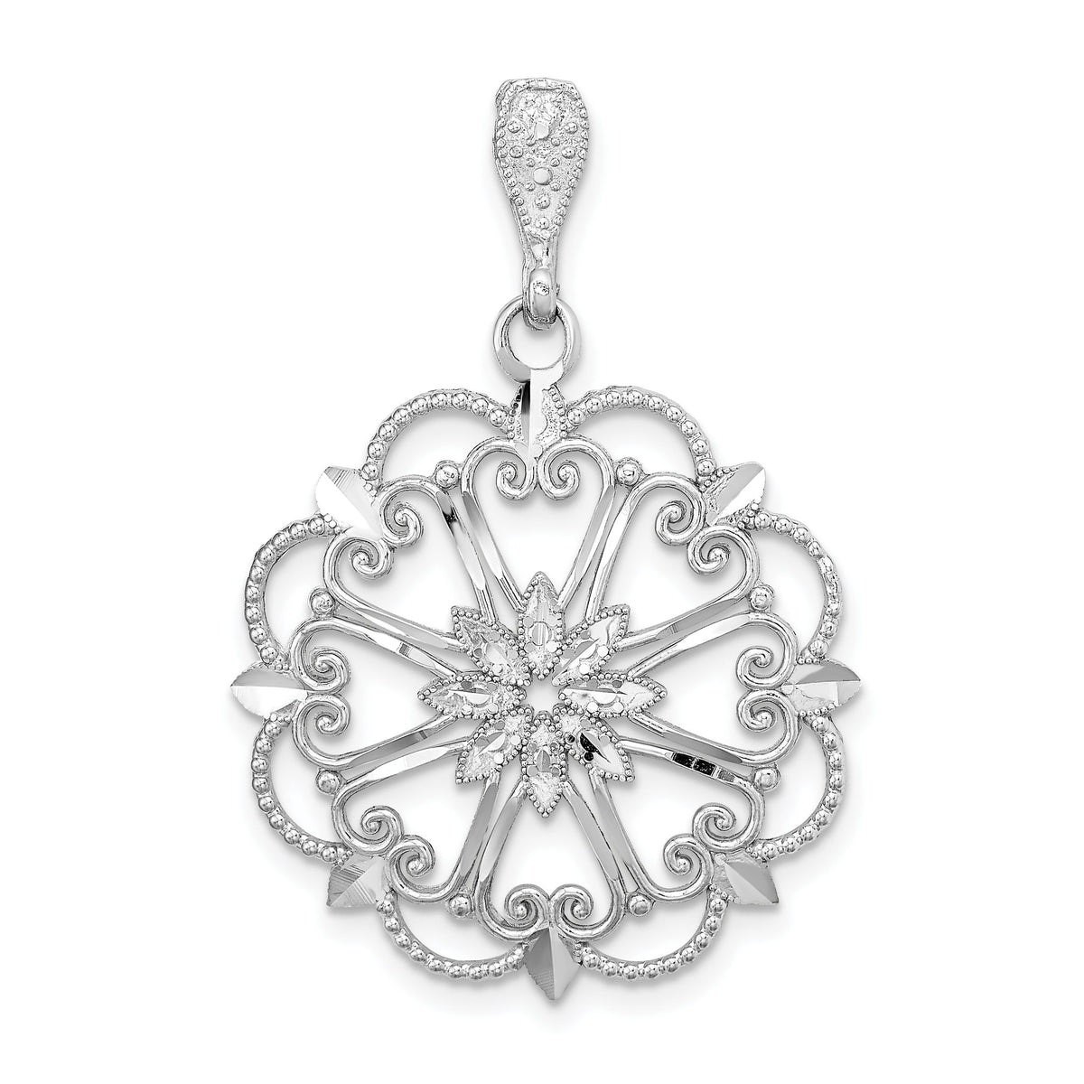 Starburst with Hearts Charm in 14K White Gold, 30mm Diamond-Cut - Sophia Jewelers Main image