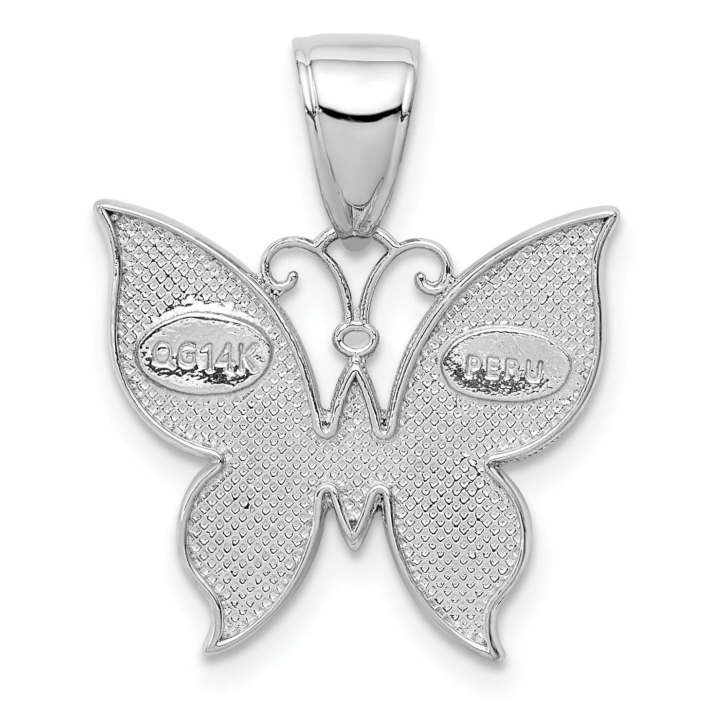 Butterfly Pendant in 14K White Gold, 23mm Textured Secondary image