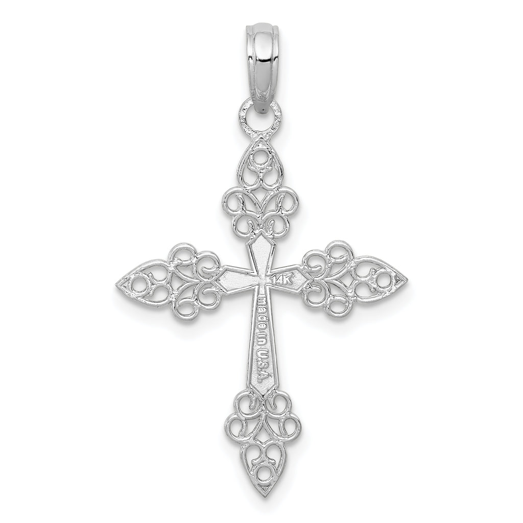 Filigree Cross Pendant in 14K White Gold, 25mm - Sophia Jewelers