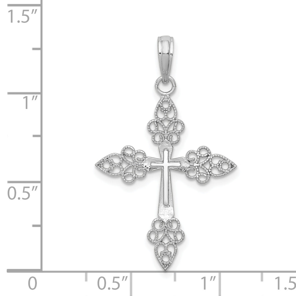 Filigree Cross Pendant in 14K White Gold, 25mm - Sophia Jewelers