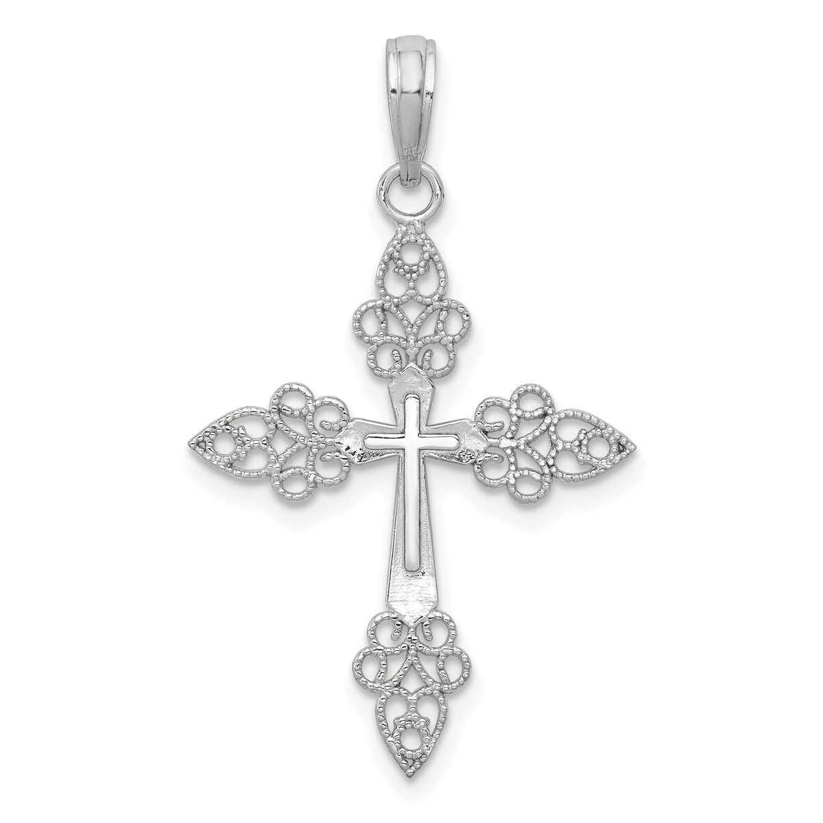 Filigree Cross Pendant in 14K White Gold, 25mm - Sophia Jewelers Main image