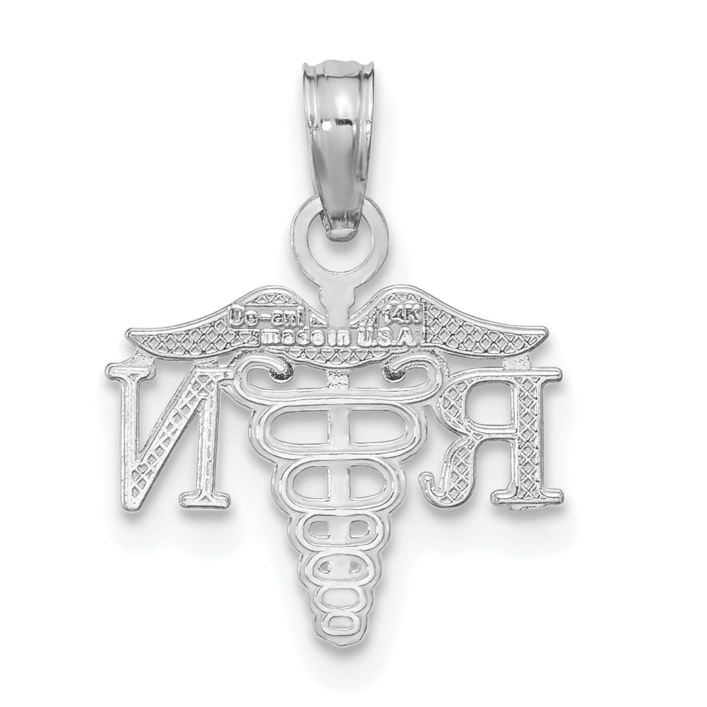Registered Nurse Caduceus Charm in 14K White Gold, 20mm - Sophia Jewelers