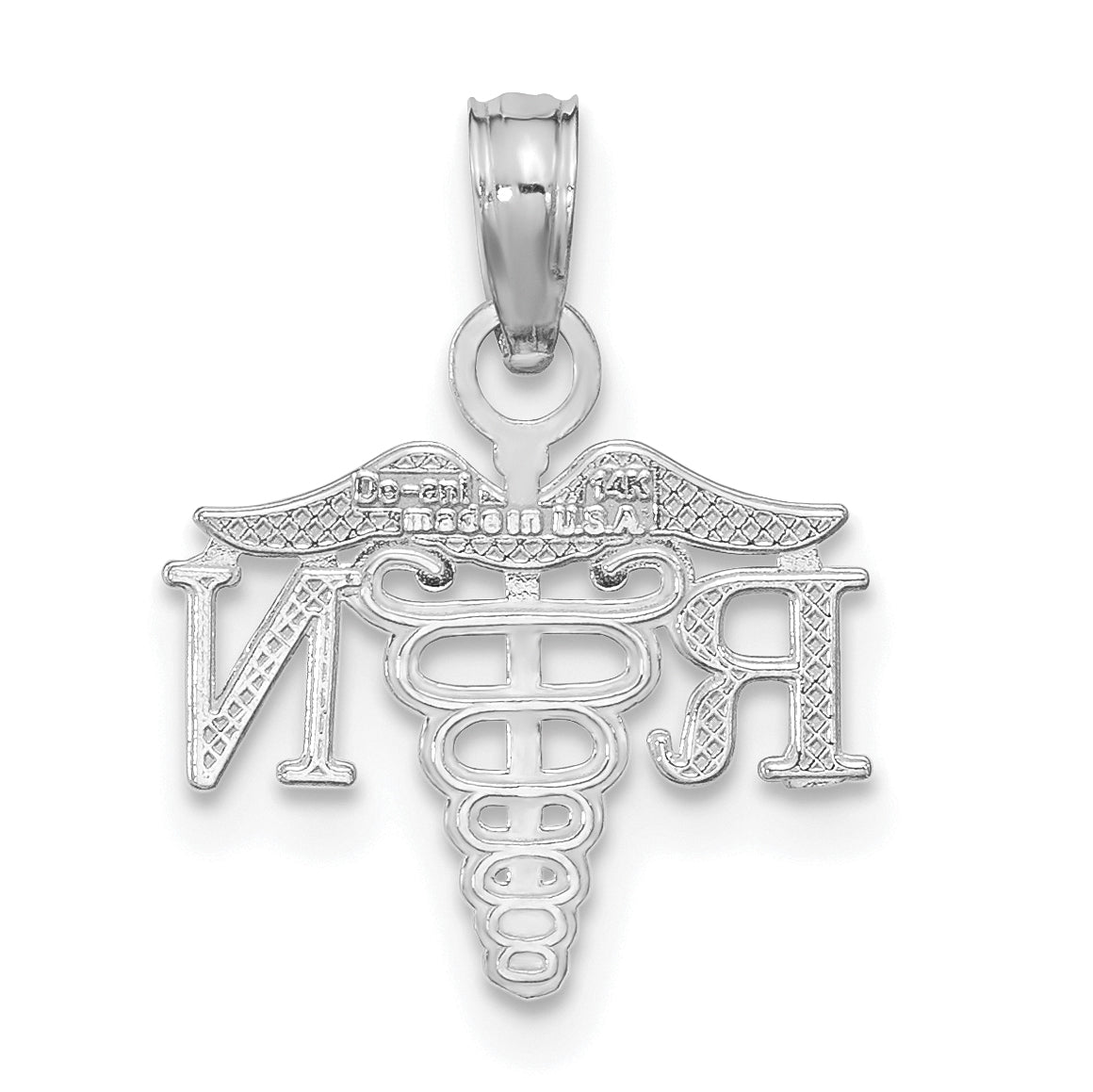 Registered Nurse Caduceus Charm in 14K White Gold, 20mm - Sophia Jewelers