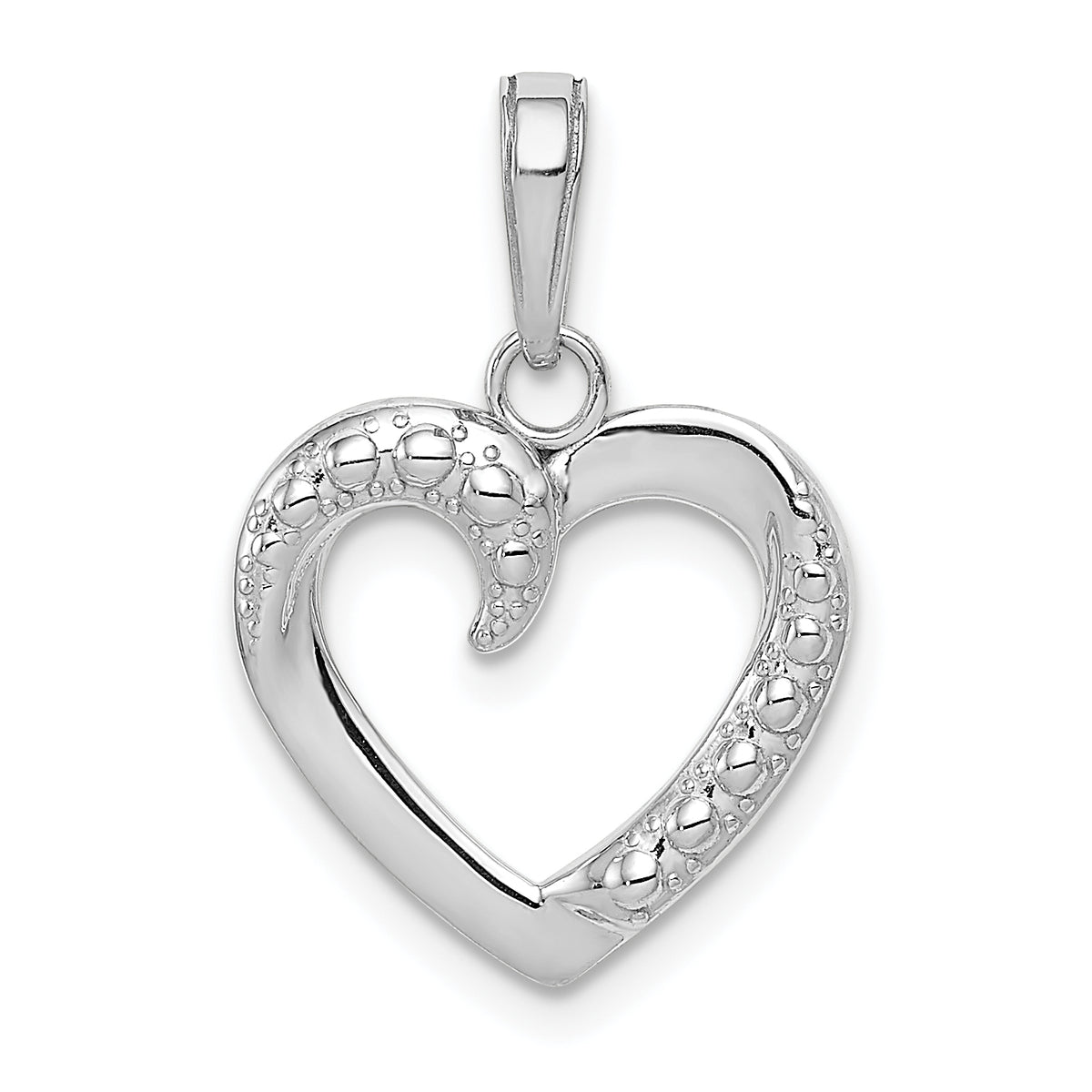 14K White Gold Polished and Textured Heart Pendant Main image