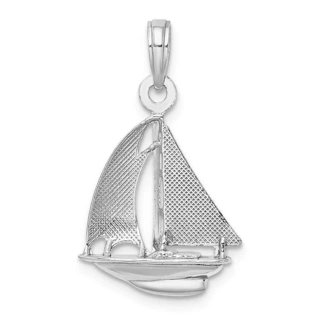 14K White Gold Polished 3-D Sailboat Charm - Sophia Jewelers