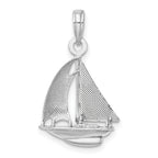 14K White Gold Polished 3-D Sailboat Charm - Sophia Jewelers