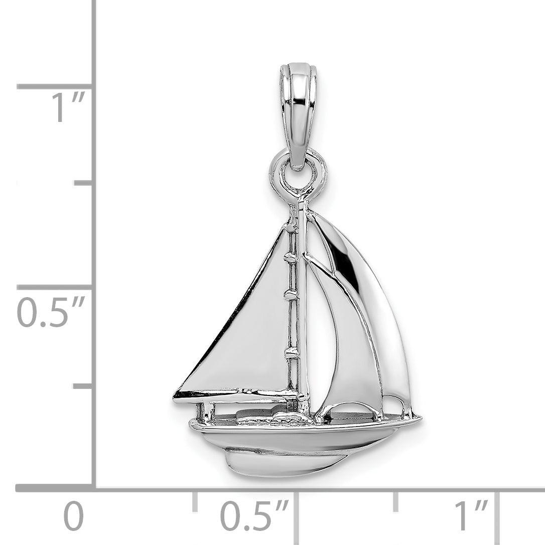 14K White Gold Polished 3-D Sailboat Charm - Sophia Jewelers
