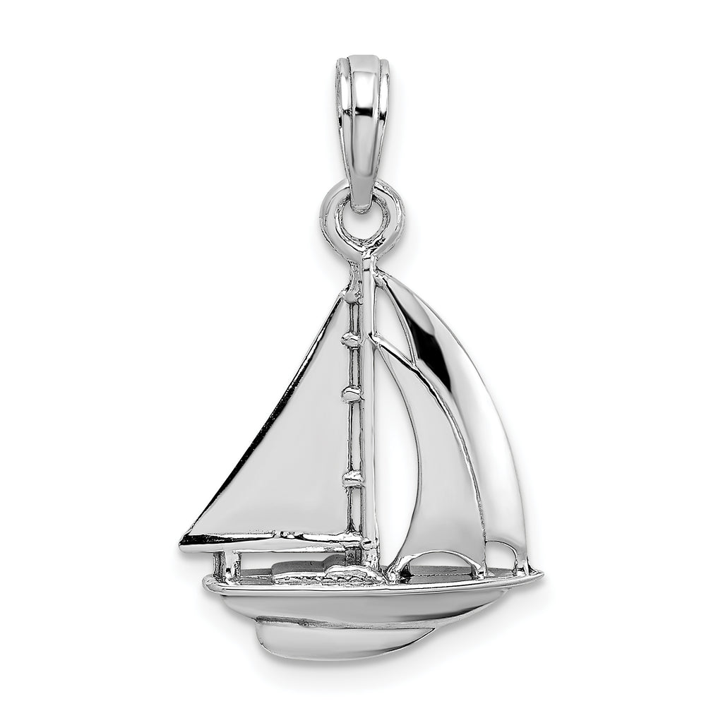 14K White Gold Polished 3-D Sailboat Charm - Sophia Jewelers