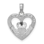 Claddagh Heart Charm in 14K White Gold, 19mm Textured - Sophia Jewelers