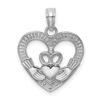 Claddagh Heart Charm in 14K White Gold, 19mm Textured - Sophia Jewelers