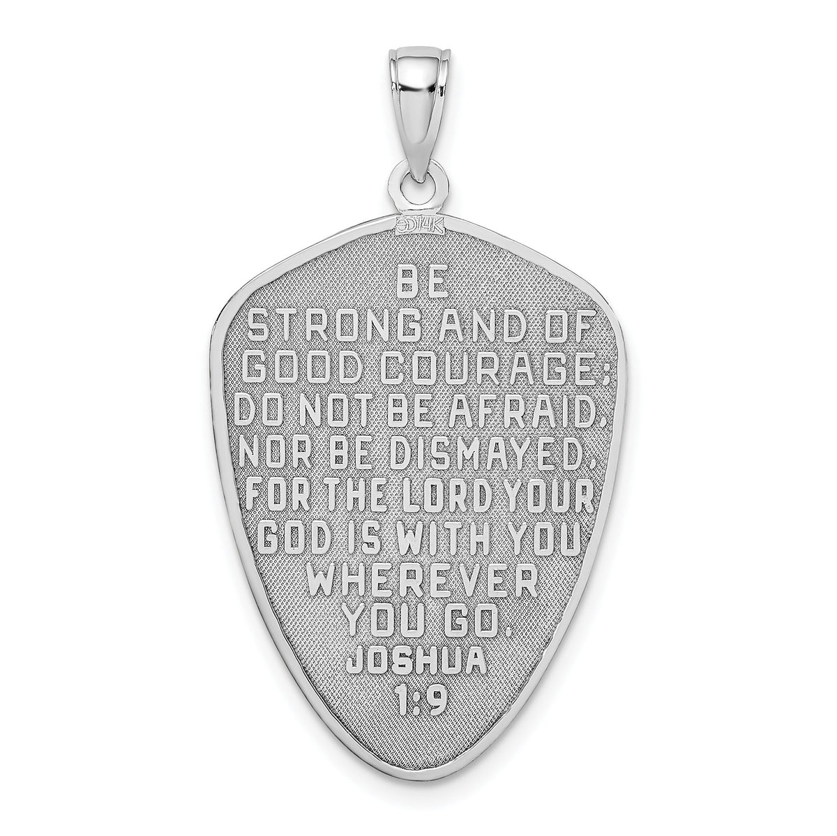 Cross Shield Charm in 14K White Gold with Joshua 1:9, 37mm Reversible - Sophia Jewelers
