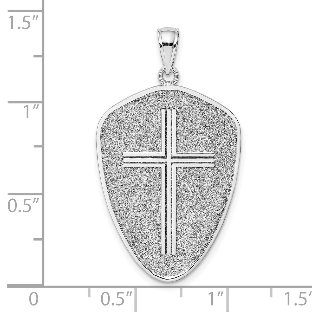 Cross Shield Charm in 14K White Gold with Joshua 1:9, 37mm Reversible - Sophia Jewelers