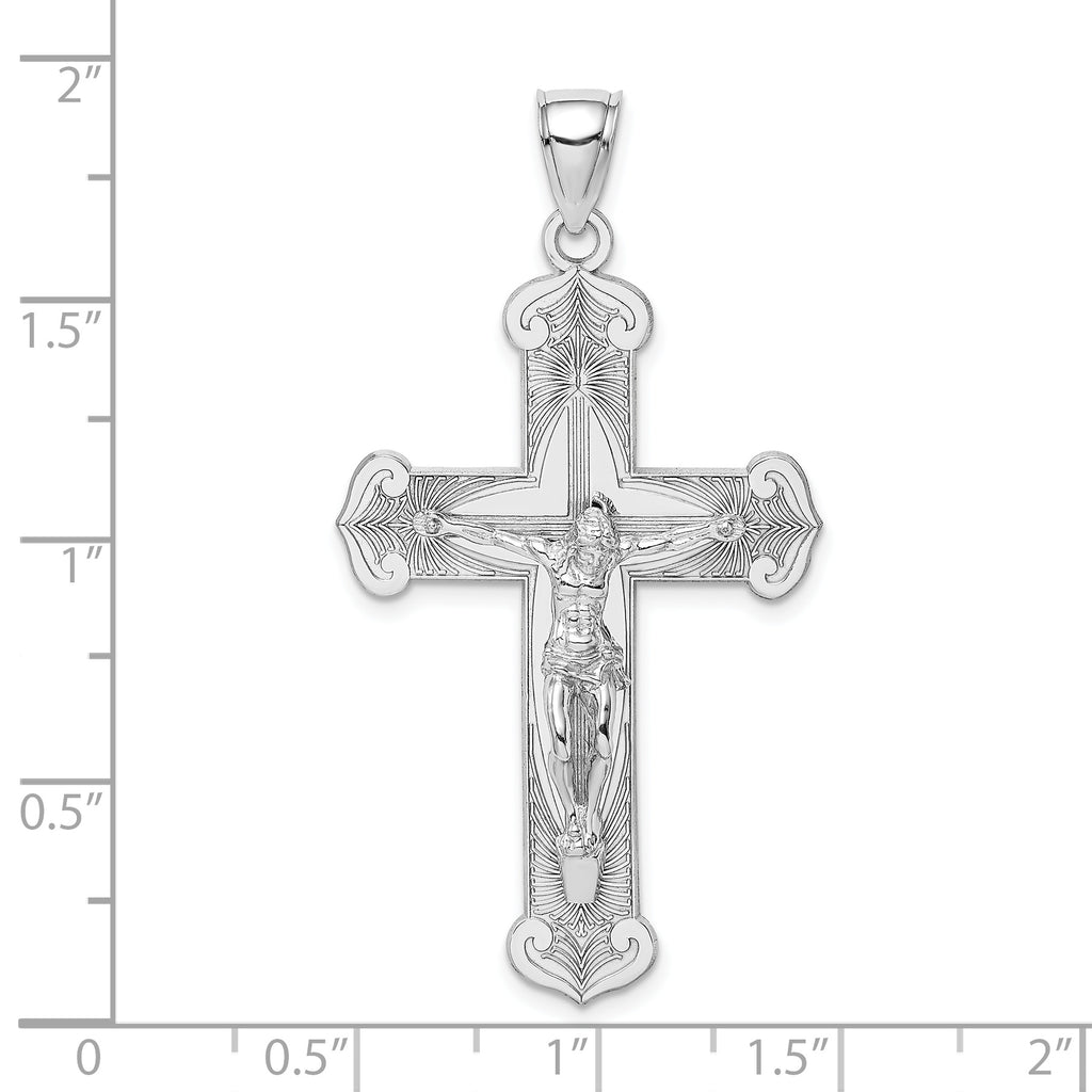 Crucifix Charm in 14K White Gold, 51mm Textured - Sophia Jewelers