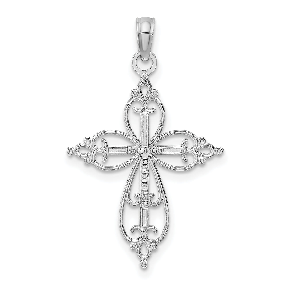 Beaded Cross Charm in 14K White Gold, 18x23mm - Sophia Jewelers