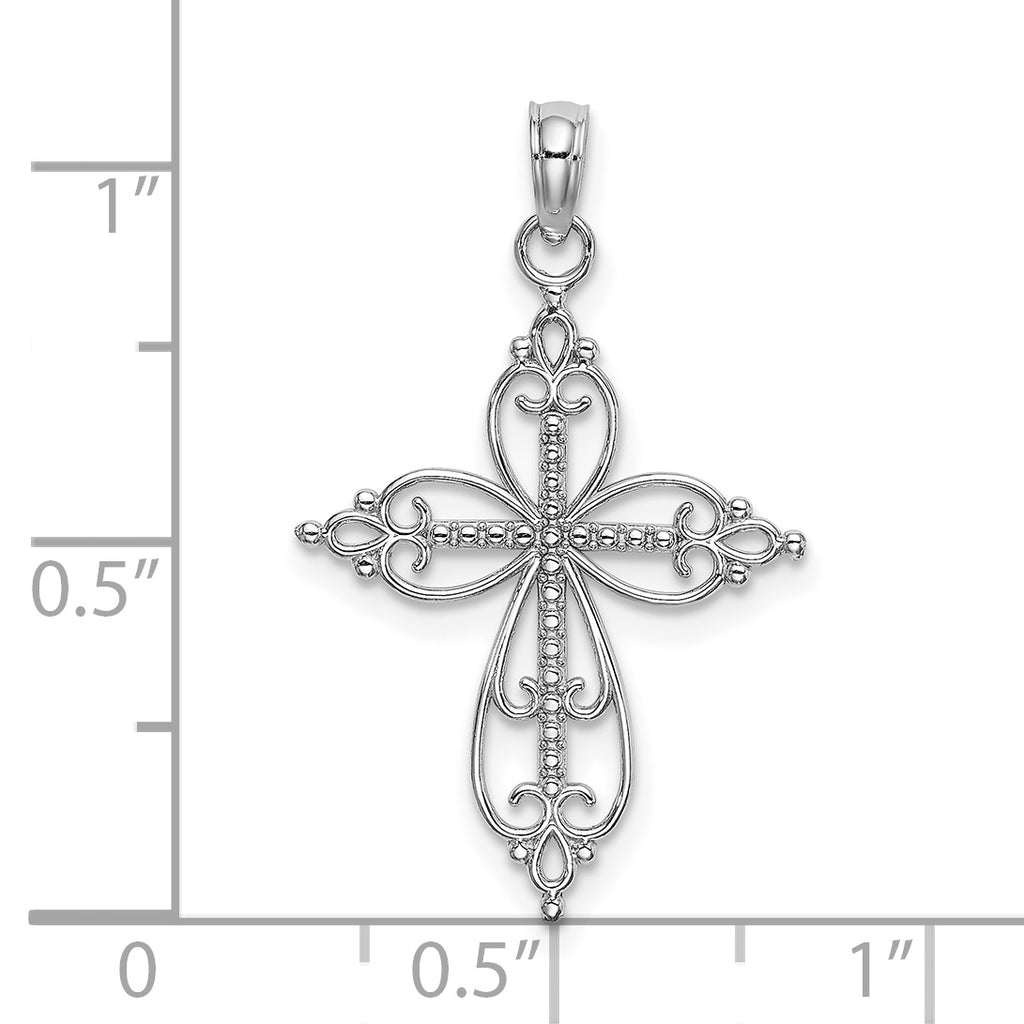 Beaded Cross Charm in 14K White Gold, 18x23mm - Sophia Jewelers