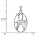 Hope Awareness Ribbon Charm in 14K White Gold, 24mm Textured - Sophia Jewelers
