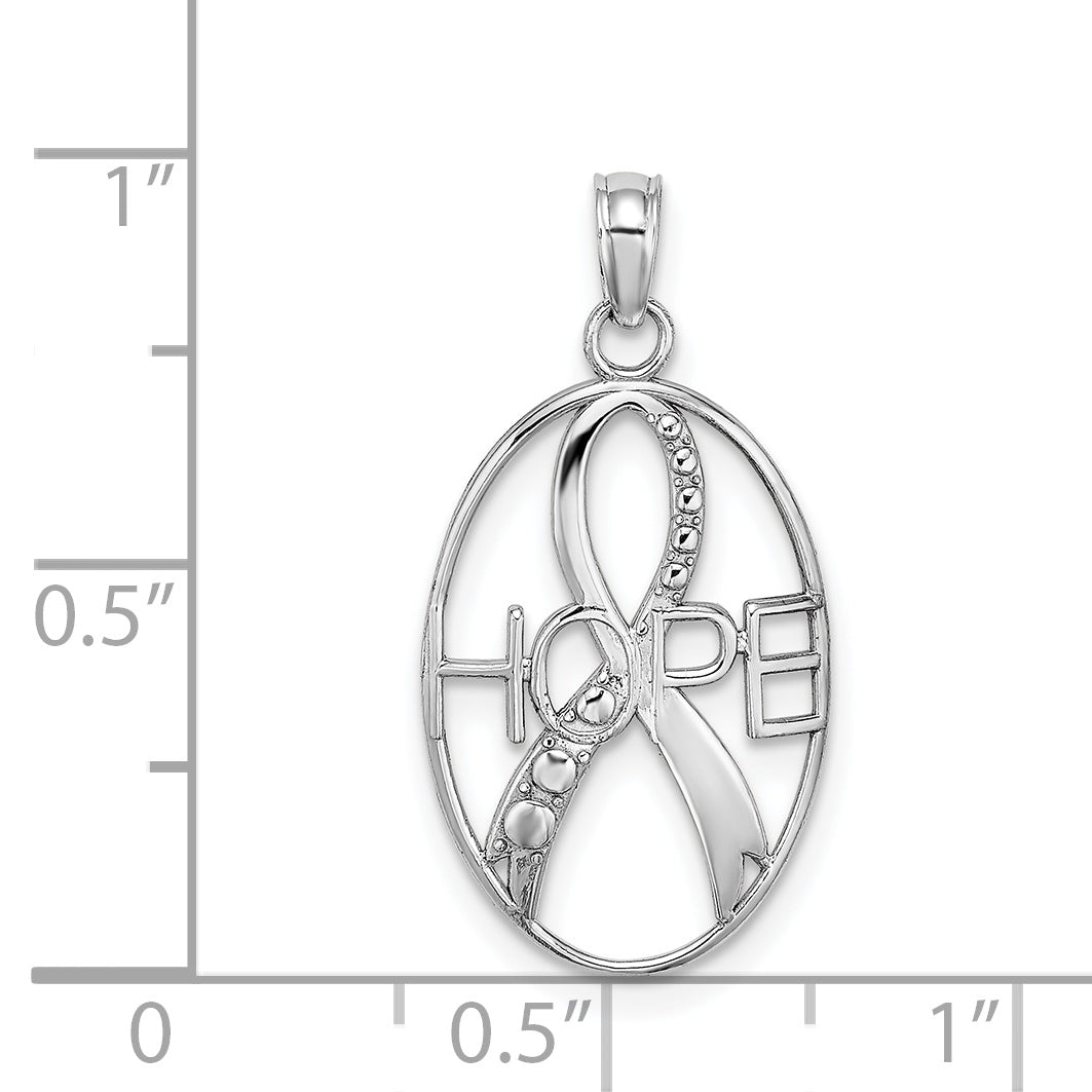 Hope Awareness Ribbon Charm in 14K White Gold, 24mm Textured - Sophia Jewelers