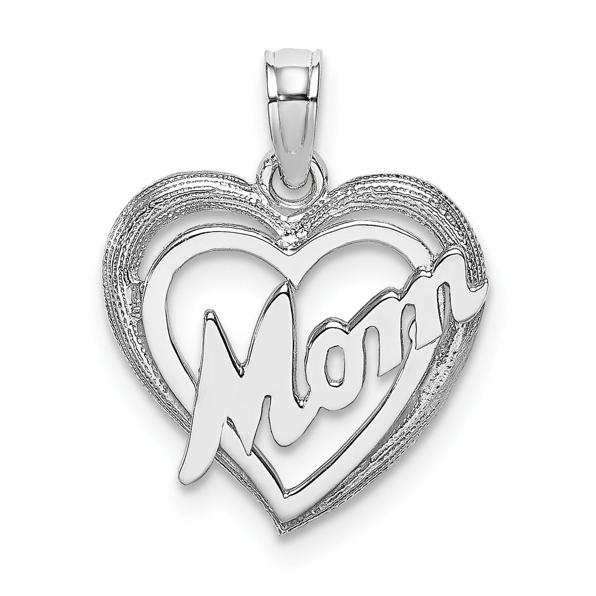 14K White Gold MOM Inside Heart Charm Main image