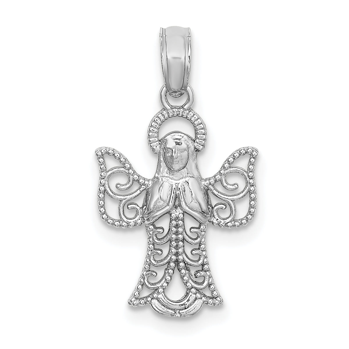 Filigree Angel Pendant in 14K White Gold, 20mm - Sophia Jewelers Main image