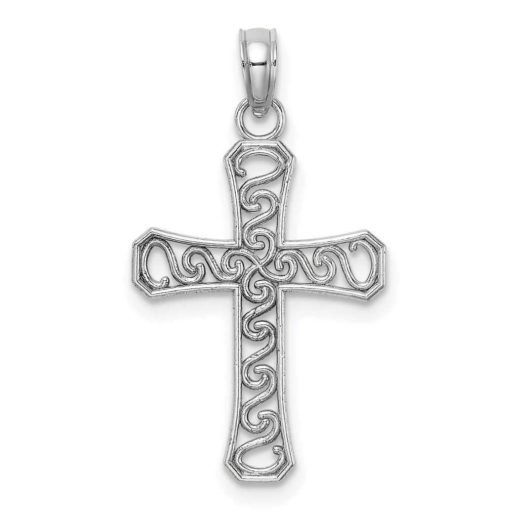 Fancy Cross Pendant in 14K White Gold, 20mm Reversible - Sophia Jewelers