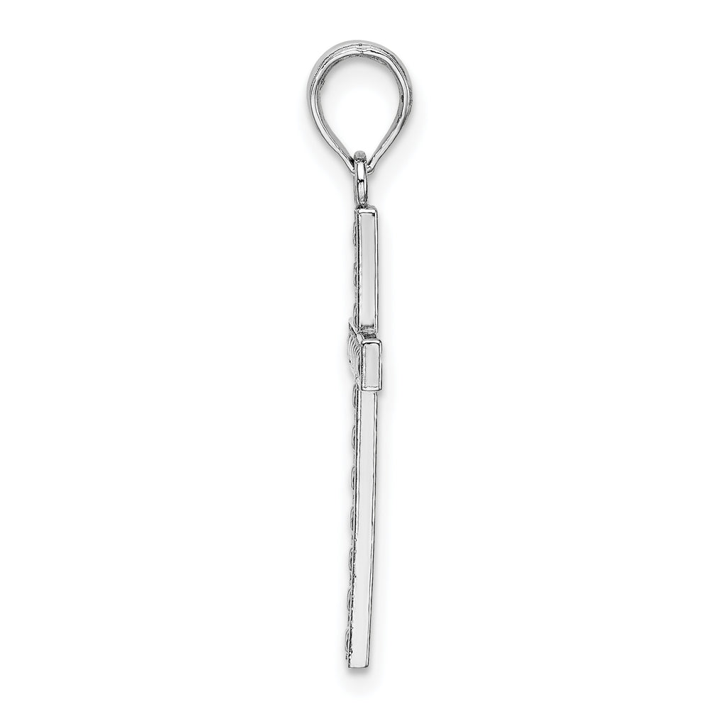 Beaded Block Cross Charm in 14K White Gold, 22mm - Sophia Jewelers