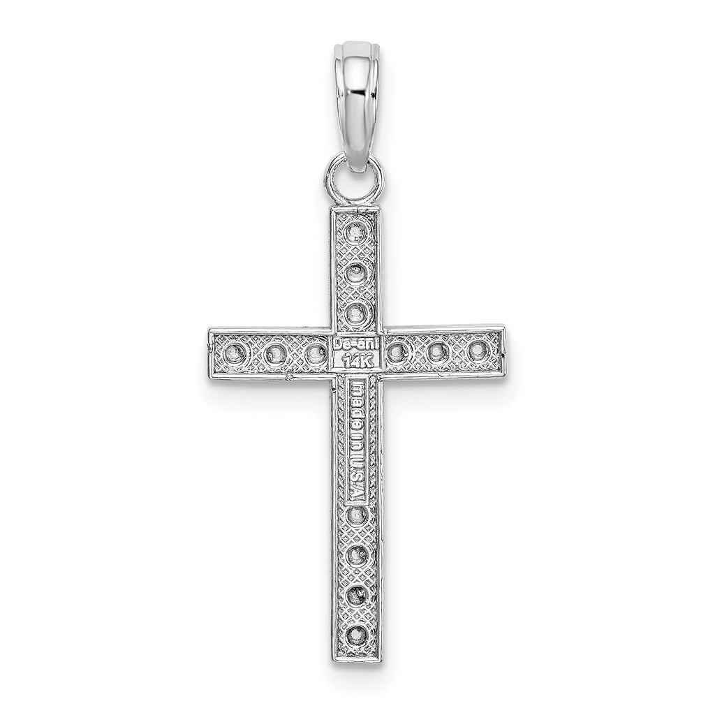 Beaded Block Cross Charm in 14K White Gold, 22mm - Sophia Jewelers