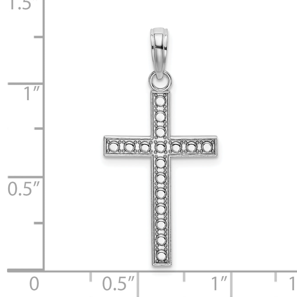 Beaded Block Cross Charm in 14K White Gold, 22mm - Sophia Jewelers