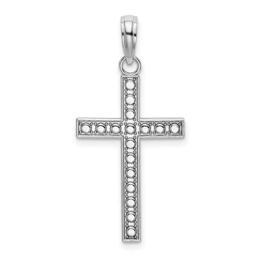 Beaded Block Cross Charm in 14K White Gold, 22mm - Sophia Jewelers