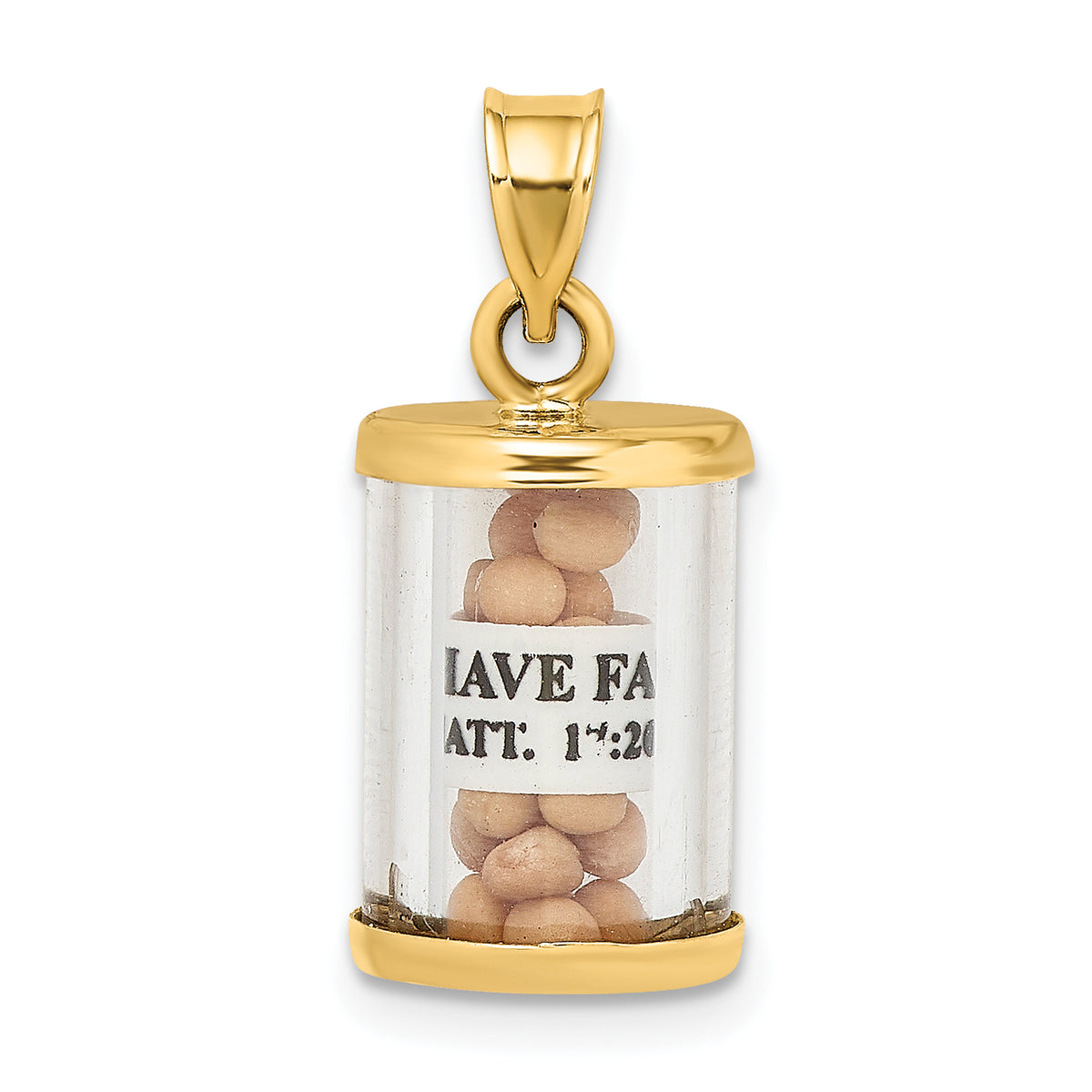 14K 3-D Mustard Seeds Matthew 17  Scroll Pendant