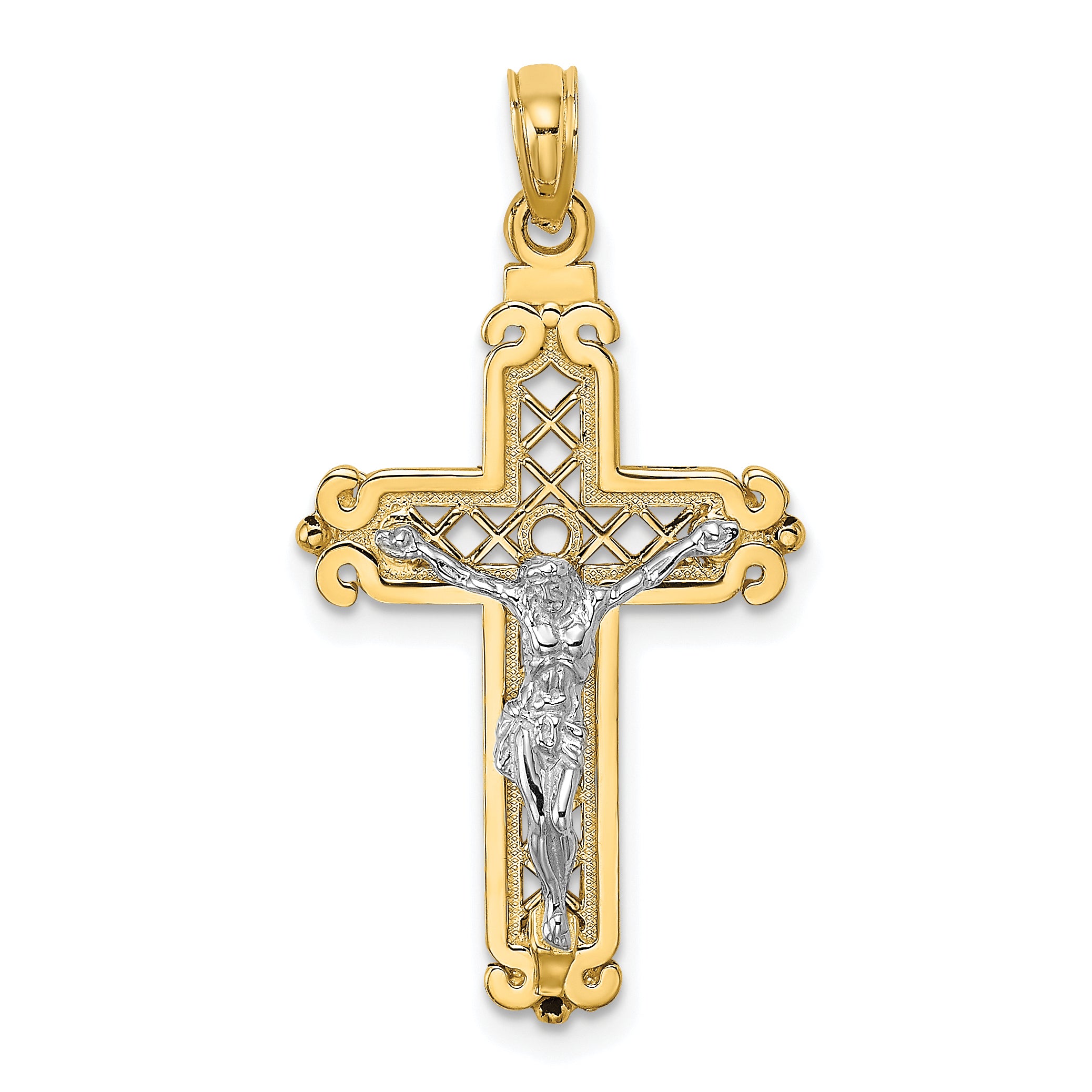 14k Two-tone Fancy Crucifix Charm